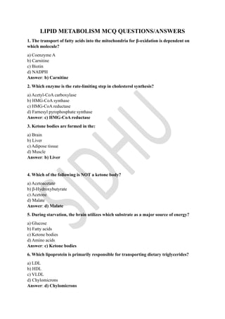 BIOCHEMISTRY MULTIPLE CHOICE QUESTIONS ON LIPIDS visual data 4