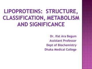 Dr. Ifat Ara Begum 
Assistant Professor 
Dept of Biochemistry 
Dhaka Medical College 
 