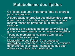 Metabolismo dos lípidos ,[object Object],[object Object],[object Object],[object Object],[object Object]