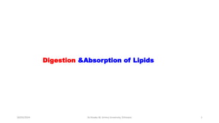 Digestion &Absorption of Lipids
18/03/2024 1
Dr.Tesaka W, Jimma University, Ethioipia
 