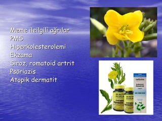Meme ileilgili ağrılar 
PMS 
Hiperkolesterolemi 
Ekzama 
Siroz, romatoid artrit 
Psöriazis 
Atopik dermatit 
 