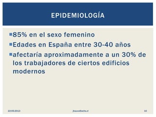 85% en el sexo femenino
Edades en España entre 30-40 años
afectaría aproximadamente a un 30% de
los trabajadores de cie...