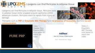 Lipogems can find Pericytes in Adipose tissue
Video 1 :
Platelet Rich
Plasma (PRP),
click below to
watch the
video
Video 2...