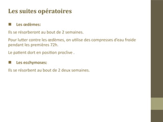 Transfert graisseux

Il s’effectue dans les zones de comblement préalablement tracées,
sous anesthésie tronculaire, générale ou locale.
Nous utilisons pour le transfert des aiguilles à
bout mousse de cathéter de péridurale pour les
raisons suivantes:
 Atraumatiques pour les travées que nous
„„

créons.
 Lors de l’injection, la graisse semble mieux pro-
„„

gresser.
L’aiguille est poussée au delà de la limite du site
de comblement.
La graisse est injectée lors du retrait de l’aiguille .
Une hypercorrection est nécessaire pour compen-
ser la faible résorption du transfert graisseux.
 