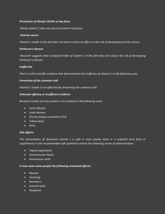 Liposomal vitamin c Uses side effects contraindications