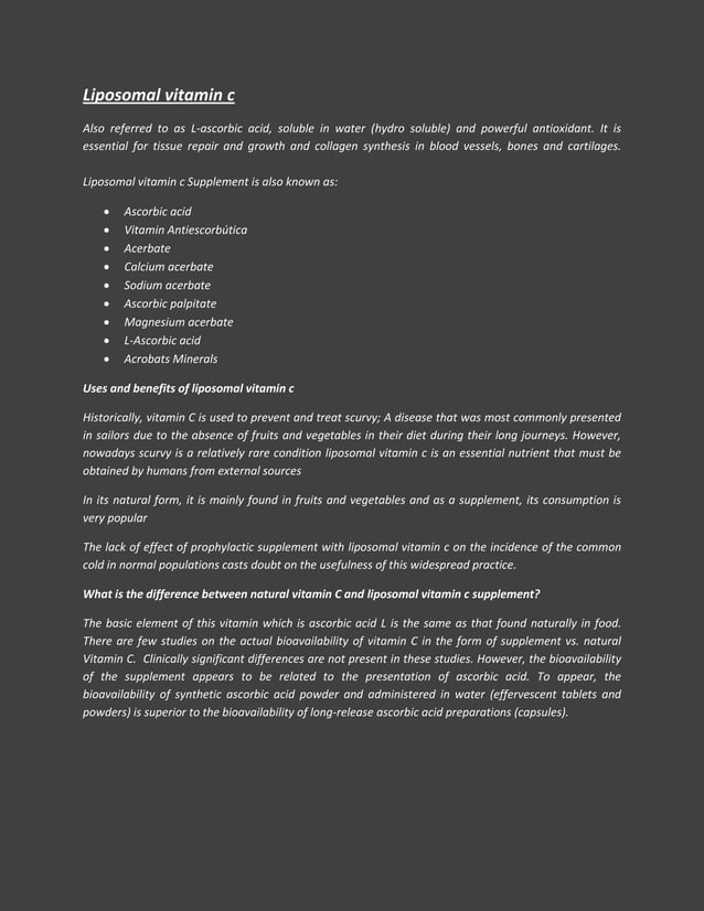 Liposomal vitamin c Uses side effects contraindications