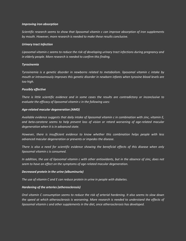 Liposomal vitamin c Uses side effects contraindications