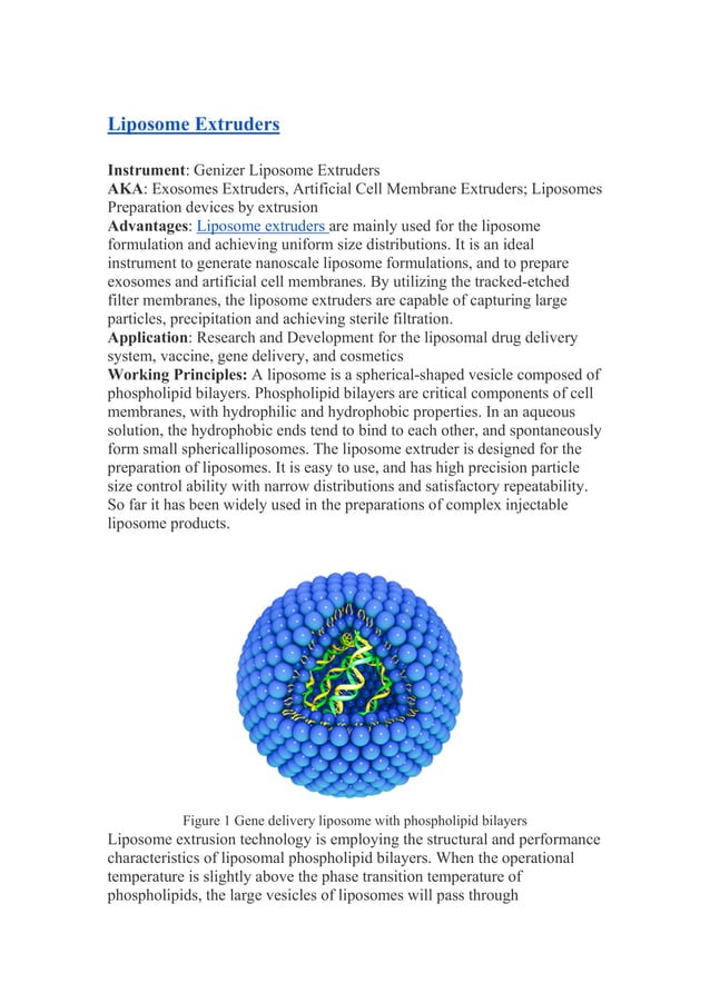 What is a liposome Extruder? working principle usage PDF