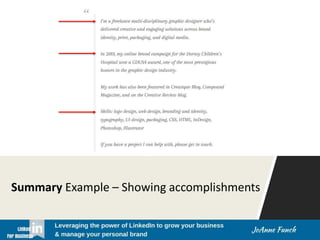 Summary Example – Showing accomplishments
 
