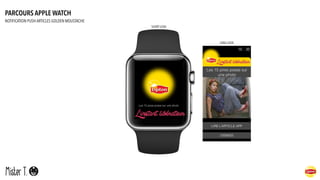 PARCOURS APPLE WATCH
NOTIFICATION PUSH ARTICLES GOLDEN MOUSTACHE
Les 15 pires poses sur une photo
SHORT LOOK
16 : 36
DISMISS
LONG LOOK
LIRE L’ARTICLE APP
Les 15 pires poses sur
une photo
By Studio Bagel
 