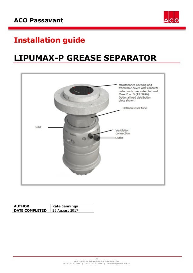 Installation Guide LIPUMAXP Grease Separator