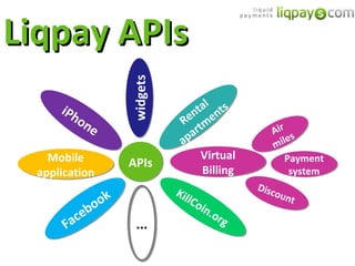Liqpay APIs APIs widgets Rental apartments iPhone Facebook Mobile application KillCoin.org Air miles Virtual Billing Discount Payment system ... 