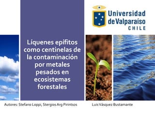 Líquenes epífitos
como centinelas de
la contaminación
por metales
pesados en
ecosistemas
forestales
LuisVásquez BustamanteAutores: Stefano Loppi, StergiosArg Pirintsos
 