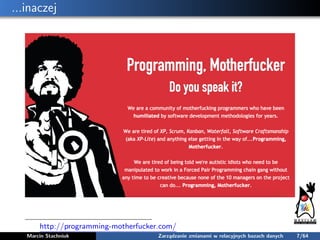 ...inaczej
http://programming-motherfucker.com/
Marcin Stachniuk Zarządzanie zmianami w relacyjnych bazach danych 7/64
 