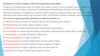 Liquid dosage form and Excipient used in liquid dosage form. | PPTX
