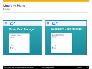 © 2014 SAP SE or an SAP affiliate company. All rights reserved. 24CustomerEarly Knowledge Transfer
Liquidity Plans
Home
 