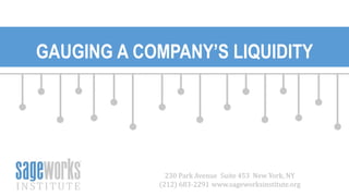 GAUGING A COMPANY’S LIQUIDITY
230 Park Avenue Suite 453 New York, NY
(212) 683-2291 www.sageworksinstitute.org
 