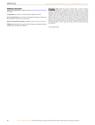 Additional information
Supplementary information is available for this paper at https://doi.org/10.1038/s41467-
020-16580-3.
Correspondence and requests for materials should be addressed to N.M.K.
Peer review information Nature Communications thanks the anonymous reviewer(s) for
their contribution to the peer review of this work.
Reprints and permission information is available at http://www.nature.com/reprints
Publisher’s note Springer Nature remains neutral with regard to jurisdictional claims in
published maps and institutional afﬁliations.
Open Access This article is licensed under a Creative Commons
Attribution 4.0 International License, which permits use, sharing,
adaptation, distribution and reproduction in any medium or format, as long as you give
appropriate credit to the original author(s) and the source, provide a link to the Creative
Commons license, and indicate if changes were made. The images or other third party
material in this article are included in the article’s Creative Commons license, unless
indicated otherwise in a credit line to the material. If material is not included in the
article’s Creative Commons license and your intended use is not permitted by statutory
regulation or exceeds the permitted use, you will need to obtain permission directly from
the copyright holder. To view a copy of this license, visit http://creativecommons.org/
licenses/by/4.0/.
© The Author(s) 2020
ARTICLE NATURE COMMUNICATIONS | https://doi.org/10.1038/s41467-020-16580-3
16 NATURE COMMUNICATIONS | (2020)11:2809 | https://doi.org/10.1038/s41467-020-16580-3 | www.nature.com/naturecommunications
 