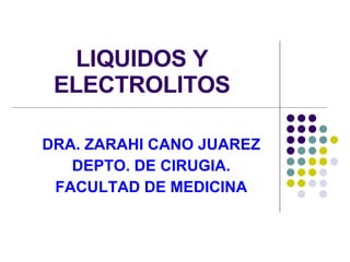 LIQUIDOS Y ELECTROLITOS DRA. ZARAHI CANO JUAREZ DEPTO. DE CIRUGIA. FACULTAD DE MEDICINA 
