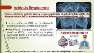 Acidosis Respiratoria
La excreción de CO2 es directamente
proporcional a la ventilación alveolar
Mecanismo compensador: ...