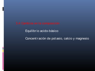 3.4 Cambios en la composición
Equilibrio acido-básico
Concent ración de pot asio, calcio y magnesio
 