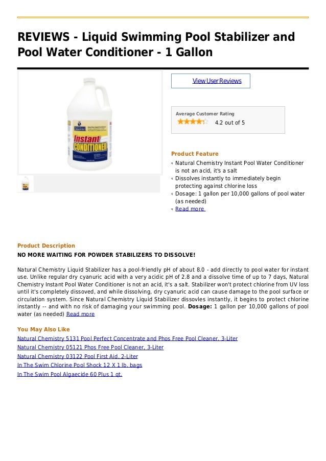 Liquid swimming pool stabilizer and pool water conditioner 1 gallon