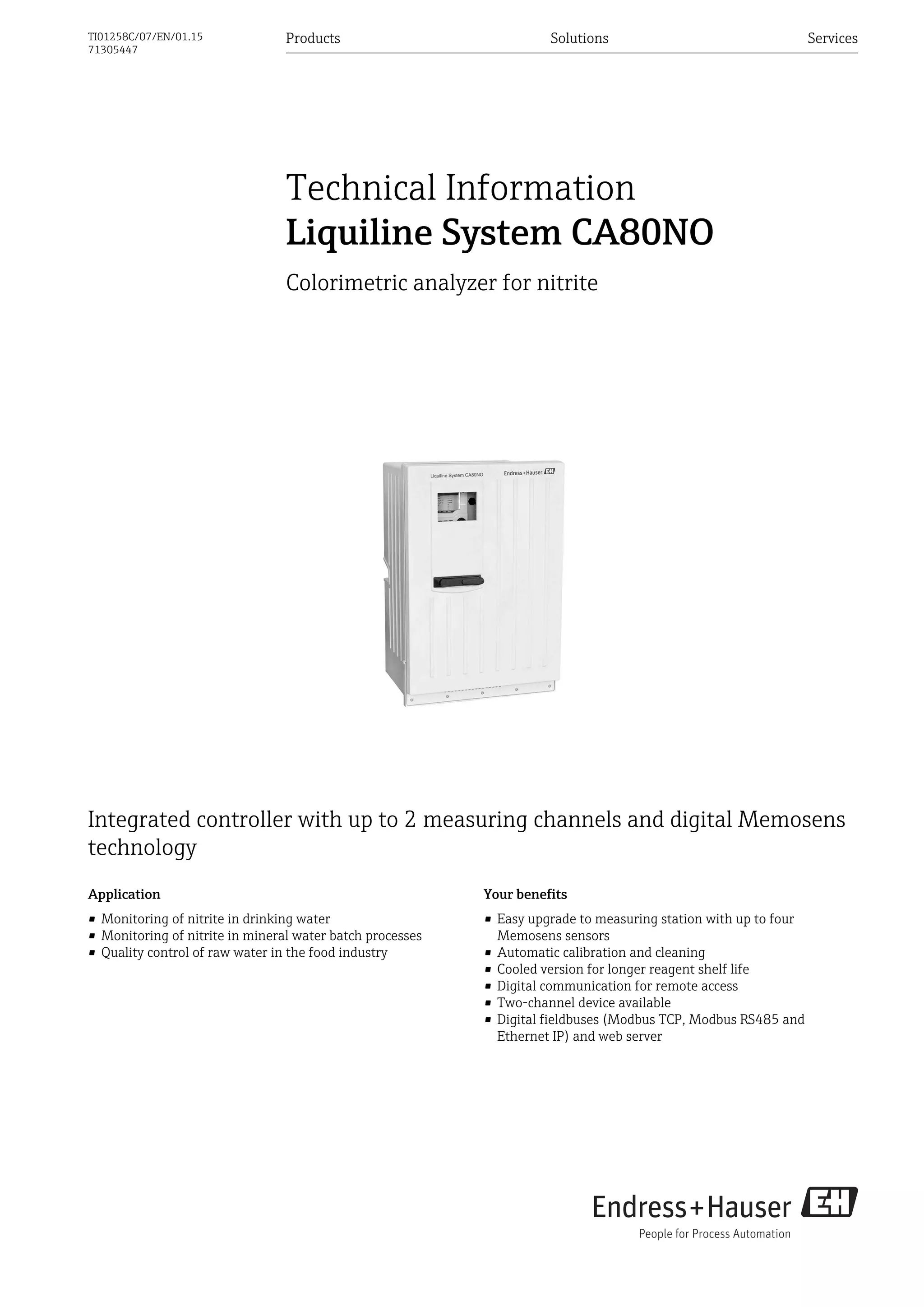 Liquiline system ca80 no endress+hauser datasheet-colorimetric analyzer ...