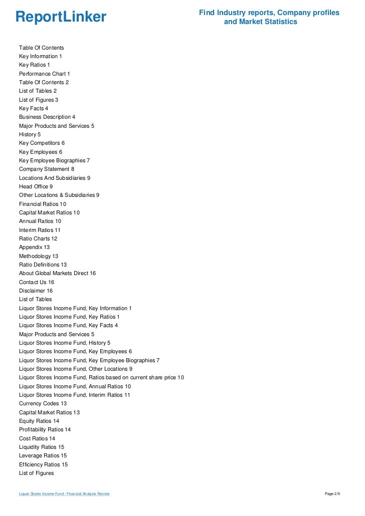 Download Liquor Stores Income Fund - Financial Analysis Review