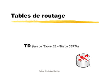 Tables de routage TD  (issu de l’Exonet 23 – Site du CERTA) Belhaj Boubaker Rached 