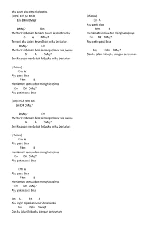 Lirik & chord lagu mix 1
