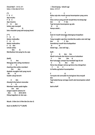 Lirik & chord lagu mix 1