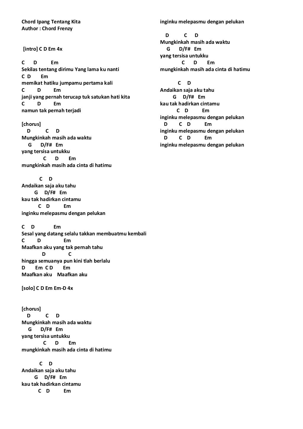 Lirik & chord lagu mix 1