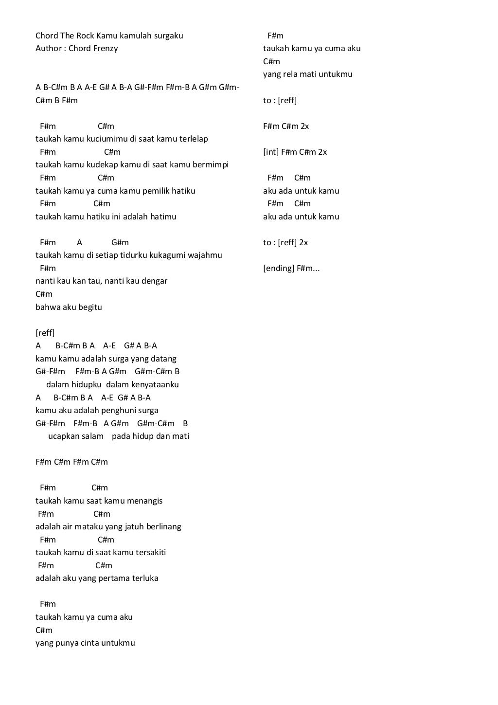 Lirik & chord lagu mix 1 Lirik & chord lagu mix 1