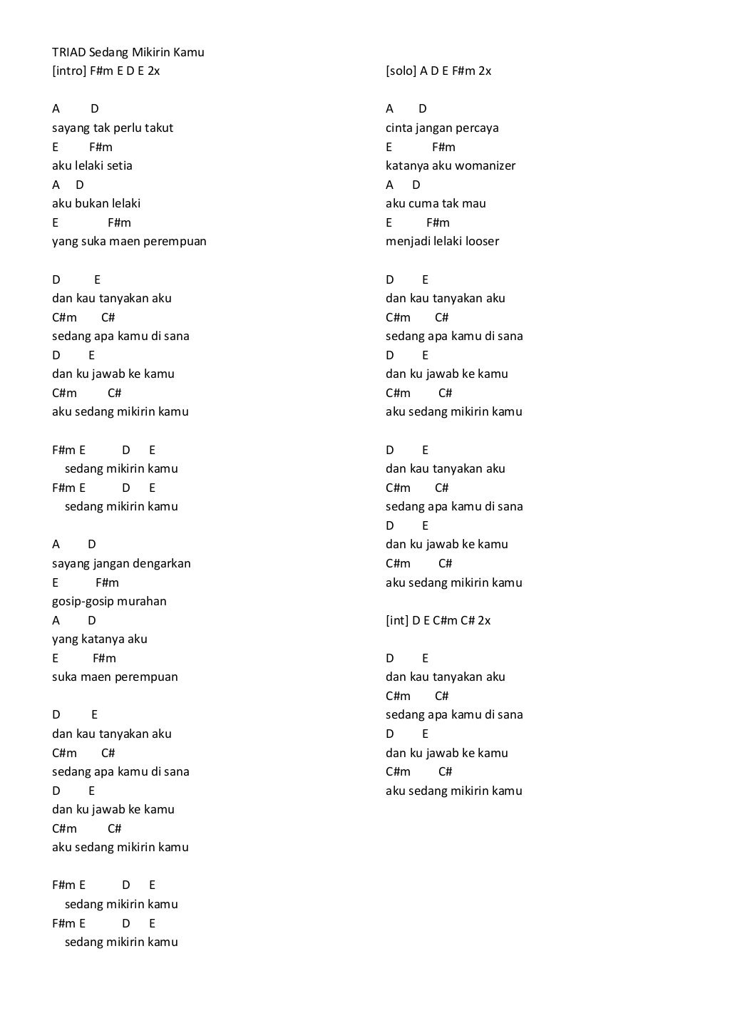 Lirik & chord lagu mix 1