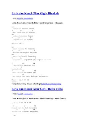 Lirik dan kunci gitar gigi | DOCX
