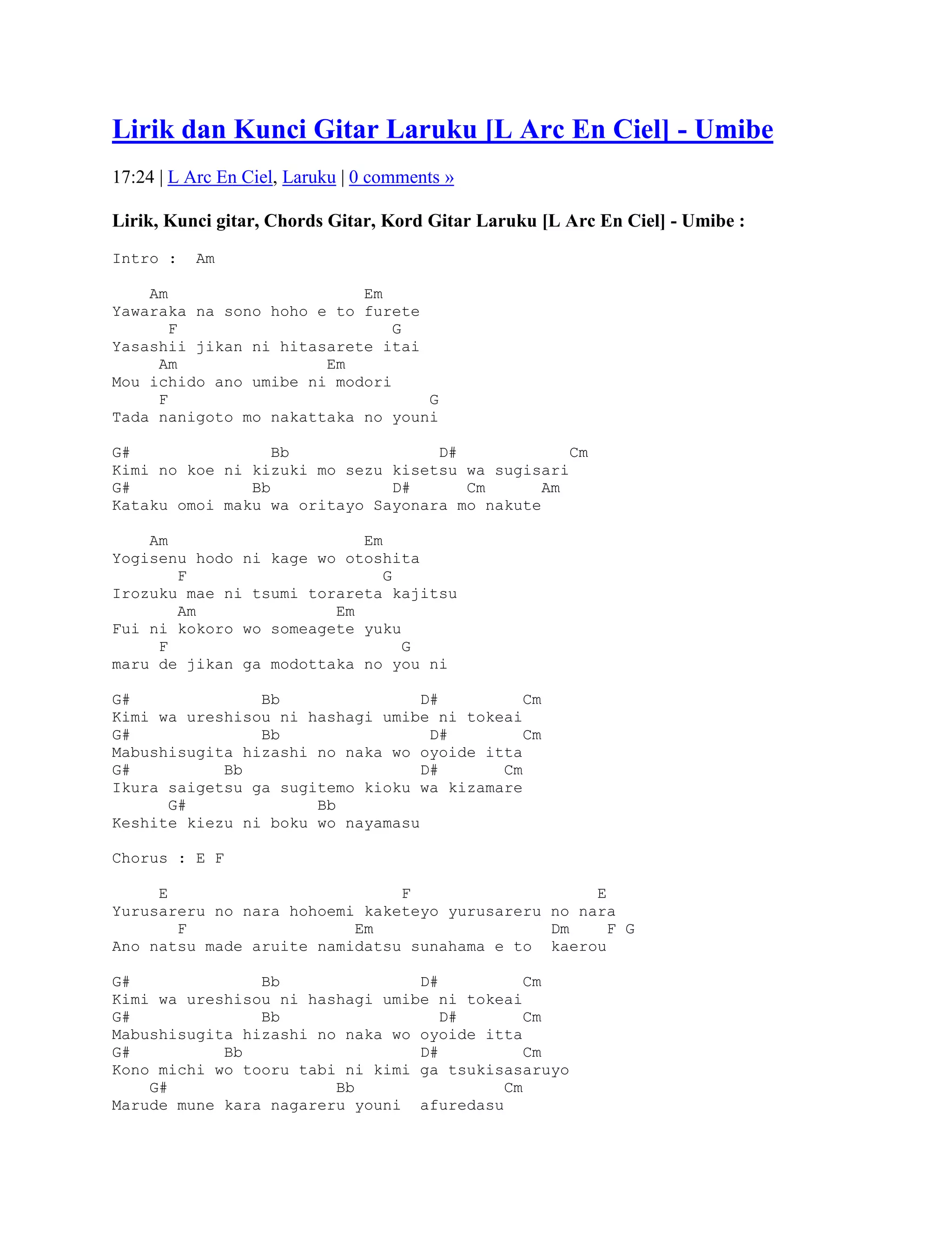 Lirik dan kunci gitar laruku | DOCX