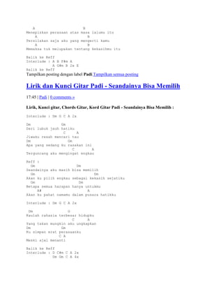 Lirik dan kunci gitar padi | DOCX