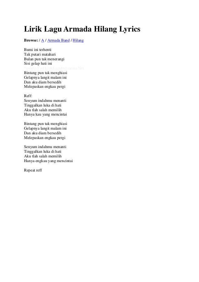 Lirik lagu armada hilang lyrics