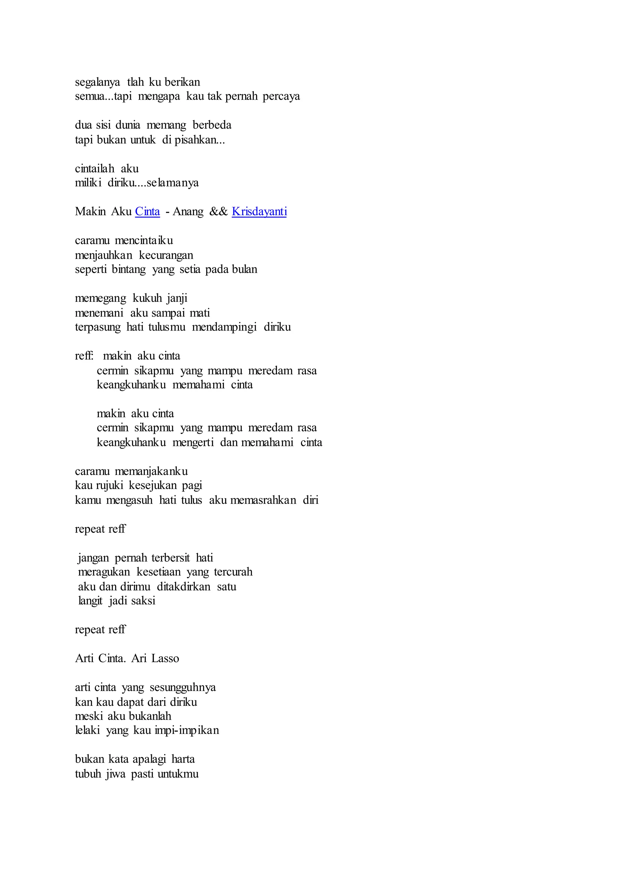 Lirik lagu cinta | DOCX