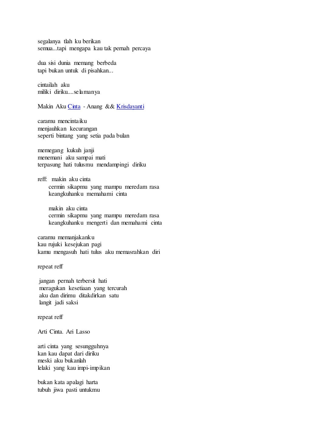 Lirik lagu cinta