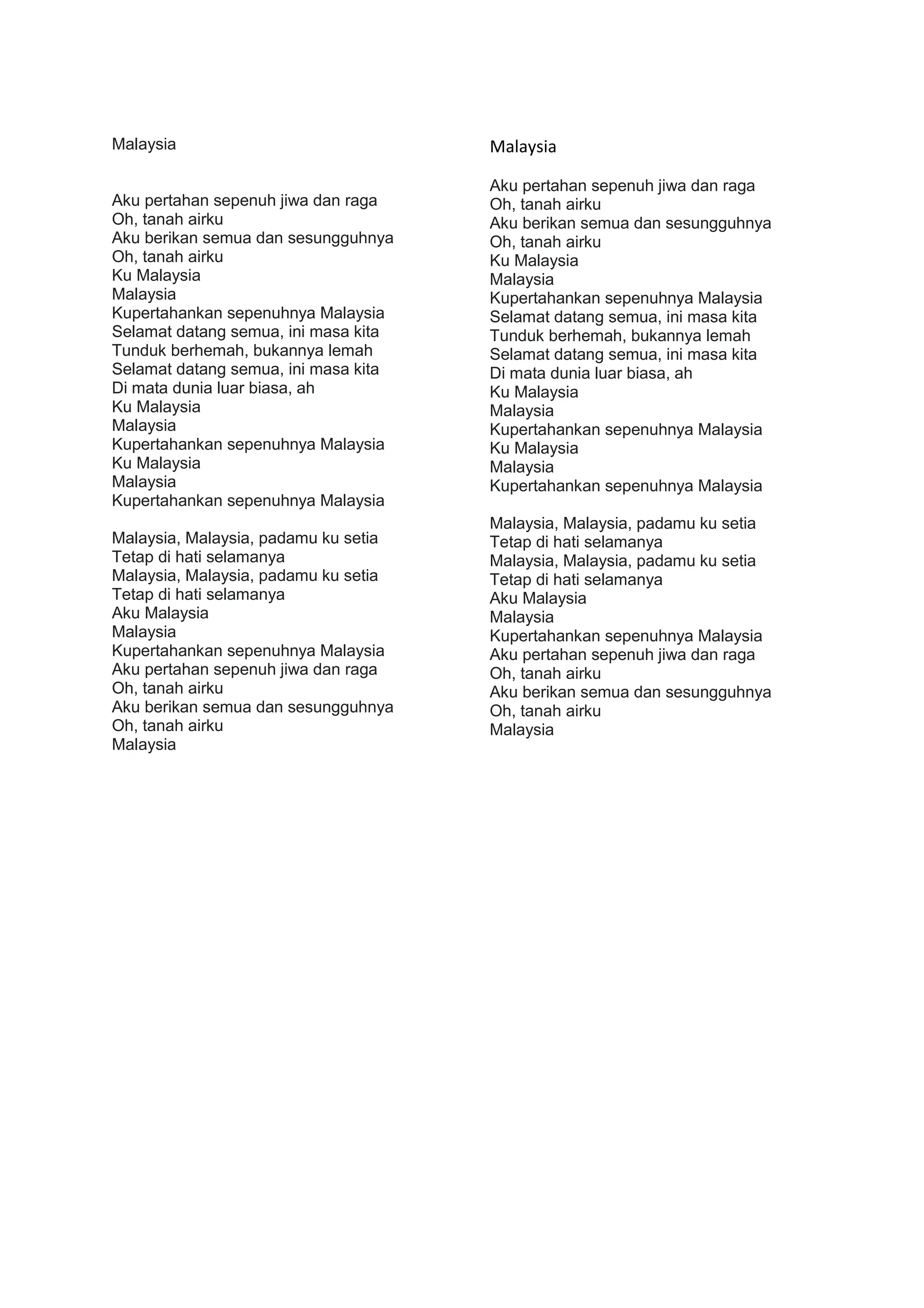 Lirik Lagu Malaysia Docx