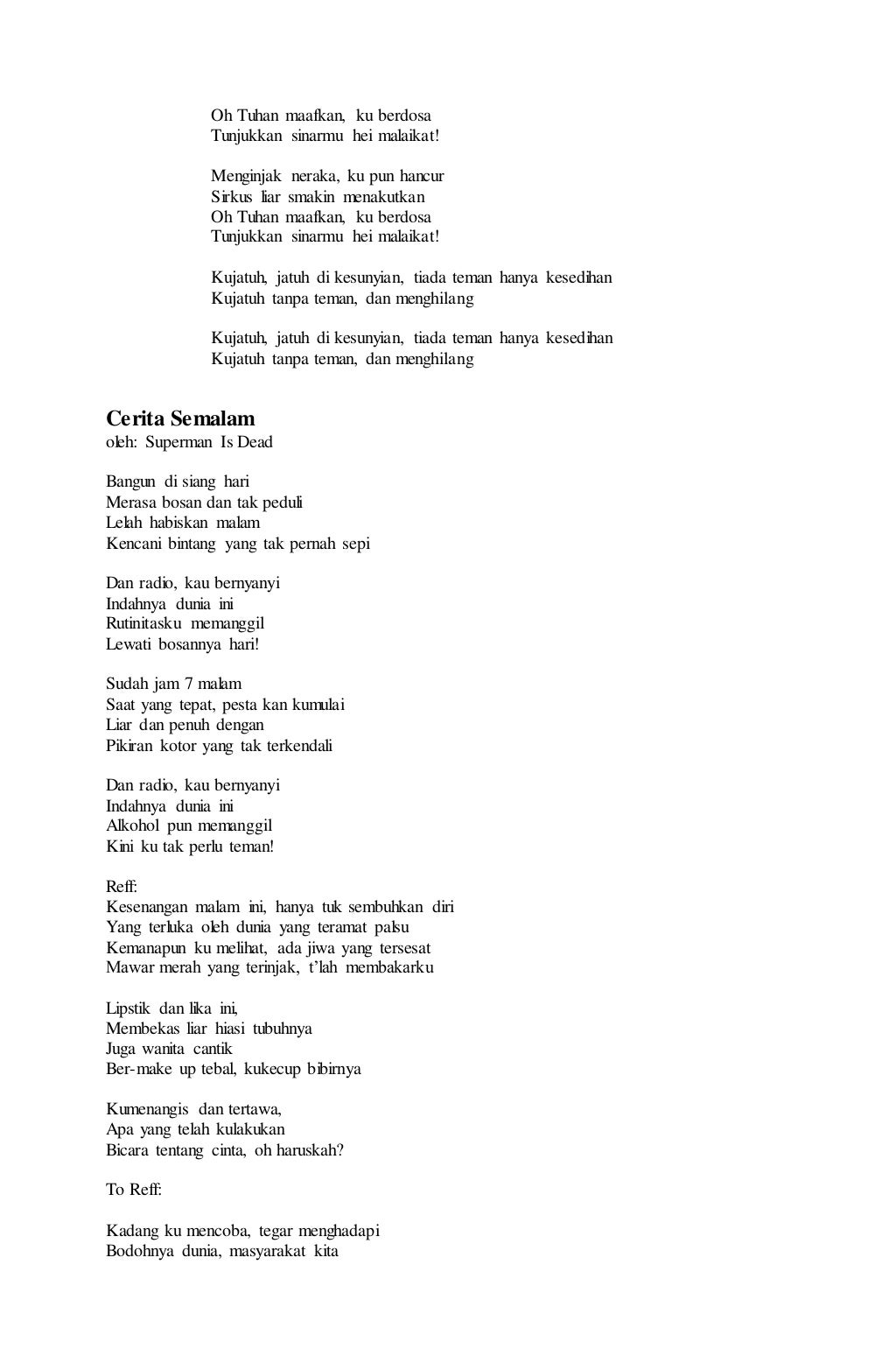 Lirik lagu superman is dead