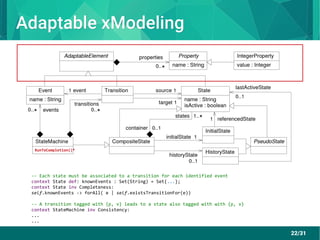 22/31
Adaptable xModelingAdaptable xModeling
RunToCompletion()*
-- Each state must be associated to a transition for each ...