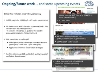 Ongoing/future work … and some upcoming events
Linked Data evolution, preservation, consistency
 In RDF graphs (eg LOD Cl...