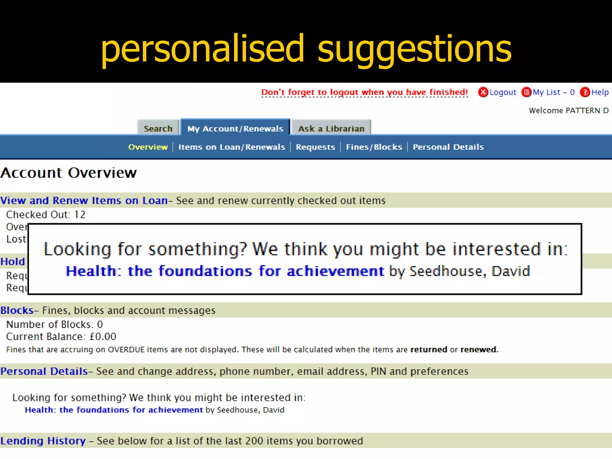 personalised suggestions 