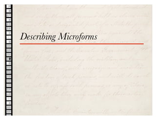 LIS531M: Cataloging Microforms & Manuscripts | PDF