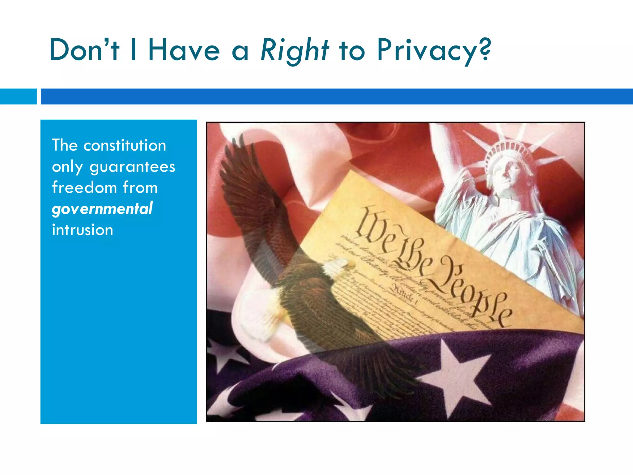 Don’t I Have a  Right  to Privacy? The constitution only guarantees freedom from  governmental  intrusion 