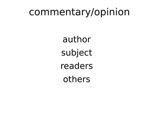 commentary/opinion

     author
     subject
     readers
      others
 