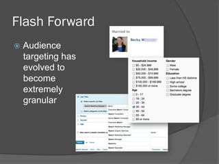Flash Forward
  Audience
  targeting has
  evolved to
  become
  extremely
  granular
 