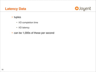 Latency Data
•

tuples

•
•

•

50

I/O completion time
I/O latency

can be 1,000s of these per second

 